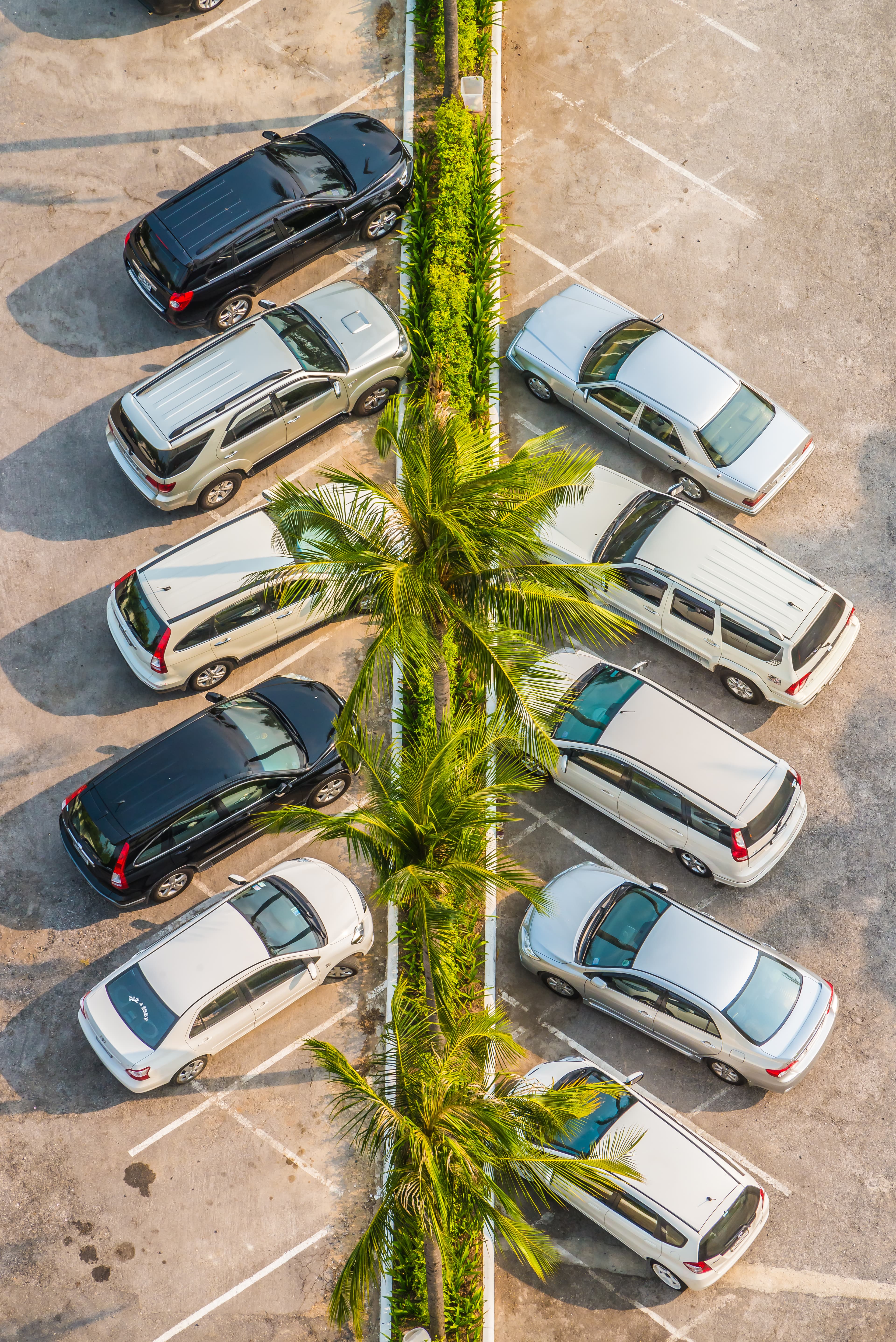 Aerial view of cars parked in a lot